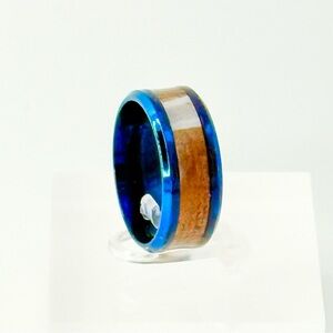 Elegant Blue and Brown Inlay Ring size 7 # 009